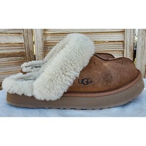 UGG US 10 Disquette Y2K Chestnut Suede Platform Scuff Slippers Comfort Cozycore